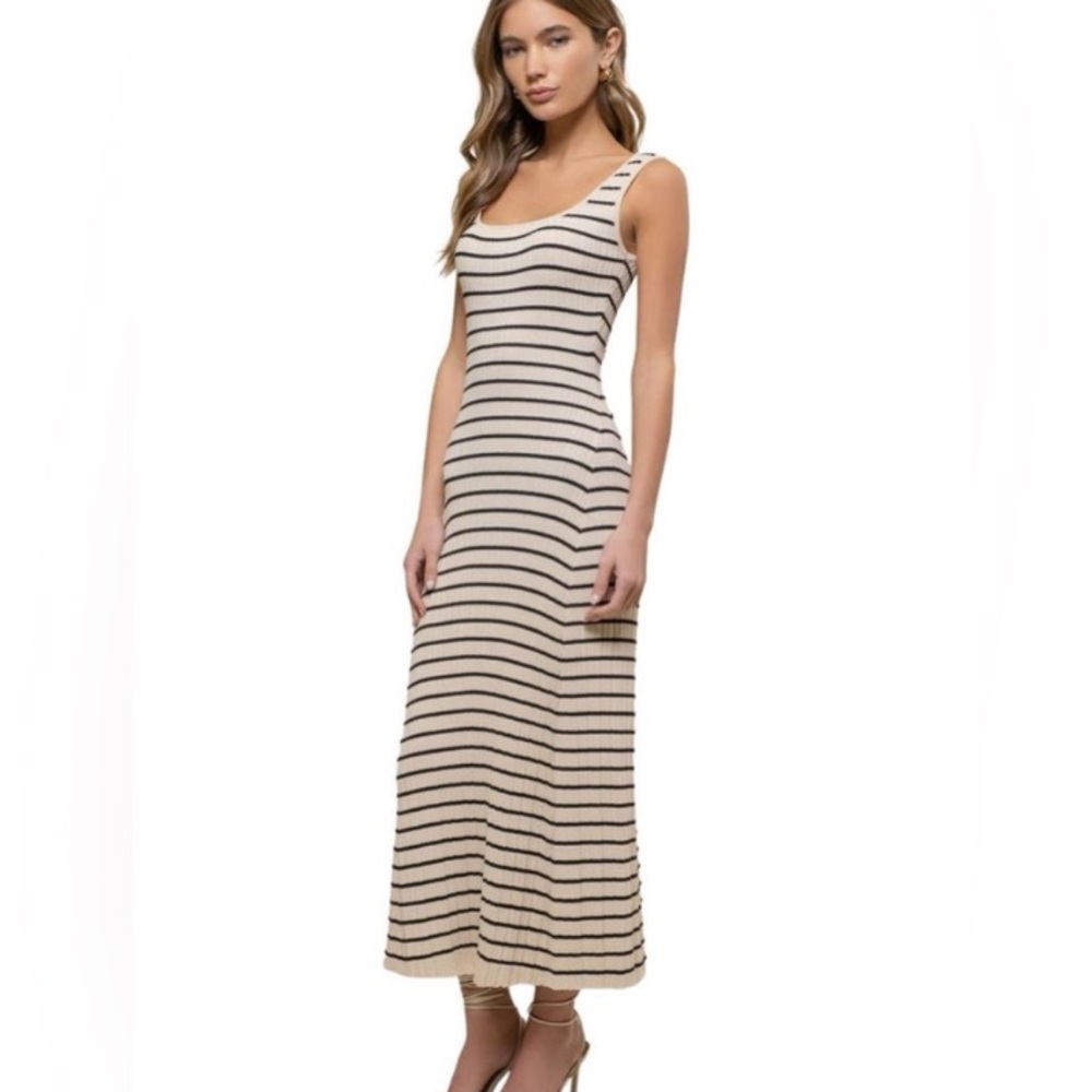 Blu Pepper Striped Knit Maxi Dress, Tank Dress, Scoop Neck, size L